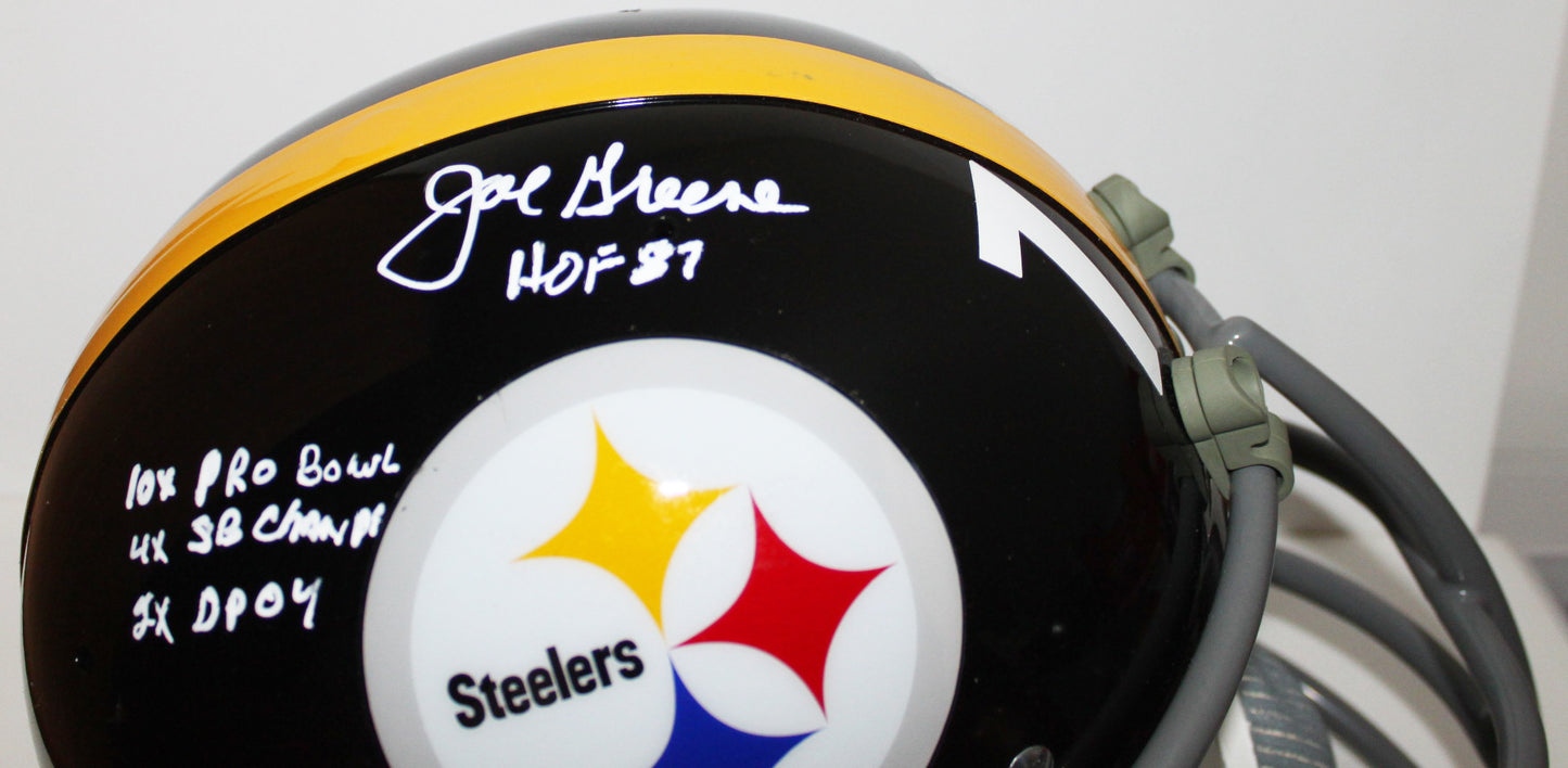 "Mean" Joe Greene Pittsburgh Steelers Signed "TK" Suspension Helmet with Inscriptions - JSA