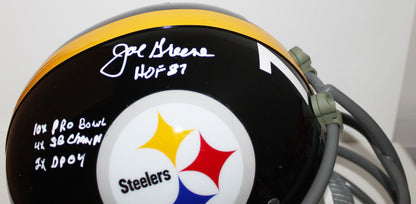 "Mean" Joe Greene Pittsburgh Steelers Signed "TK" Suspension Helmet with Inscriptions - JSA