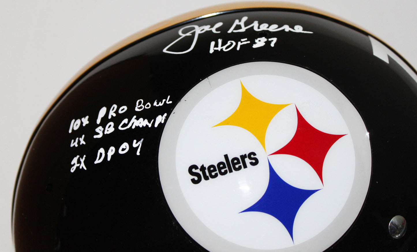 "Mean" Joe Greene Pittsburgh Steelers Signed "TK" Suspension Helmet with Inscriptions - JSA